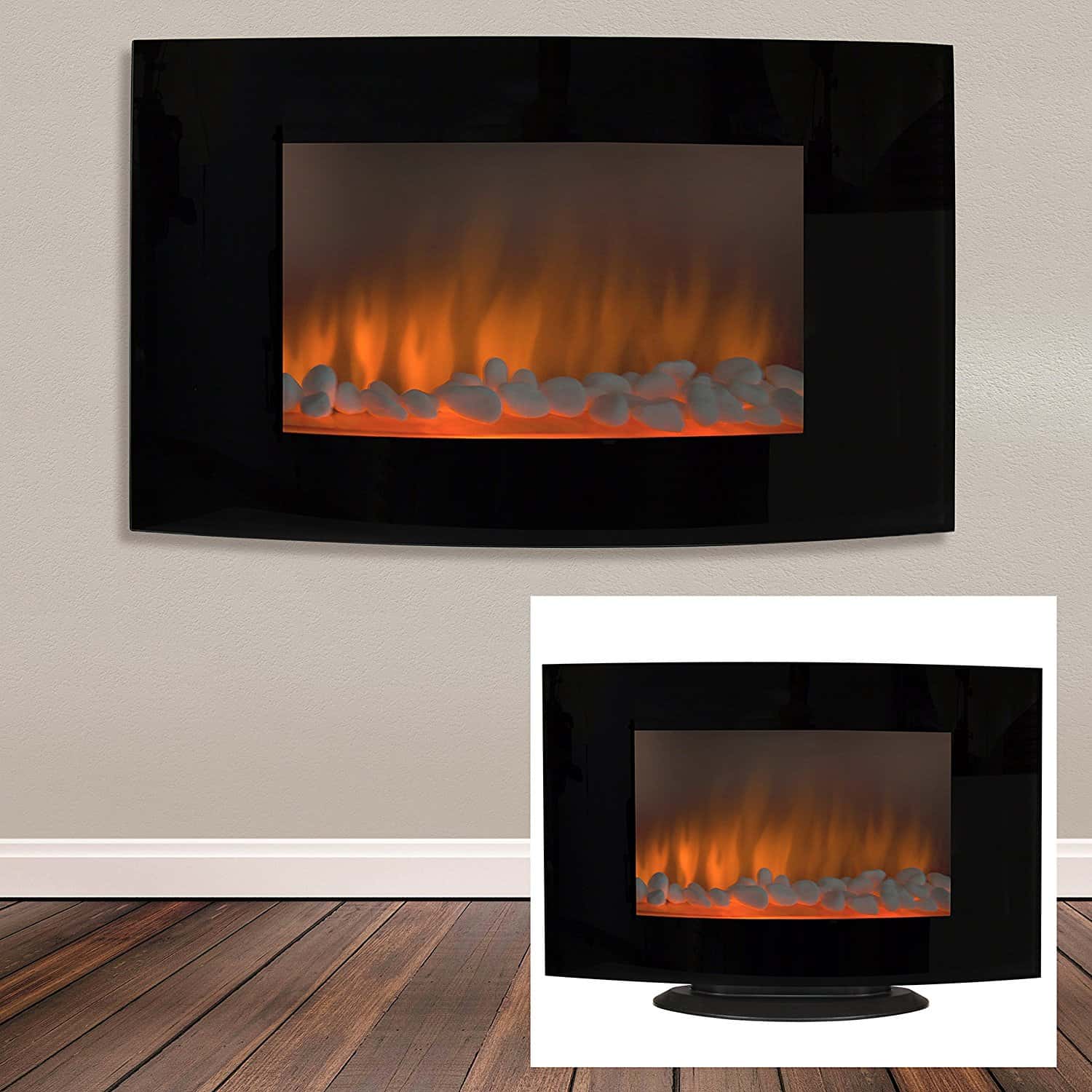 Large 1500W Heat Adjustable Electric Wall Mount & Free Standing Fireplace Heater with Glass XL