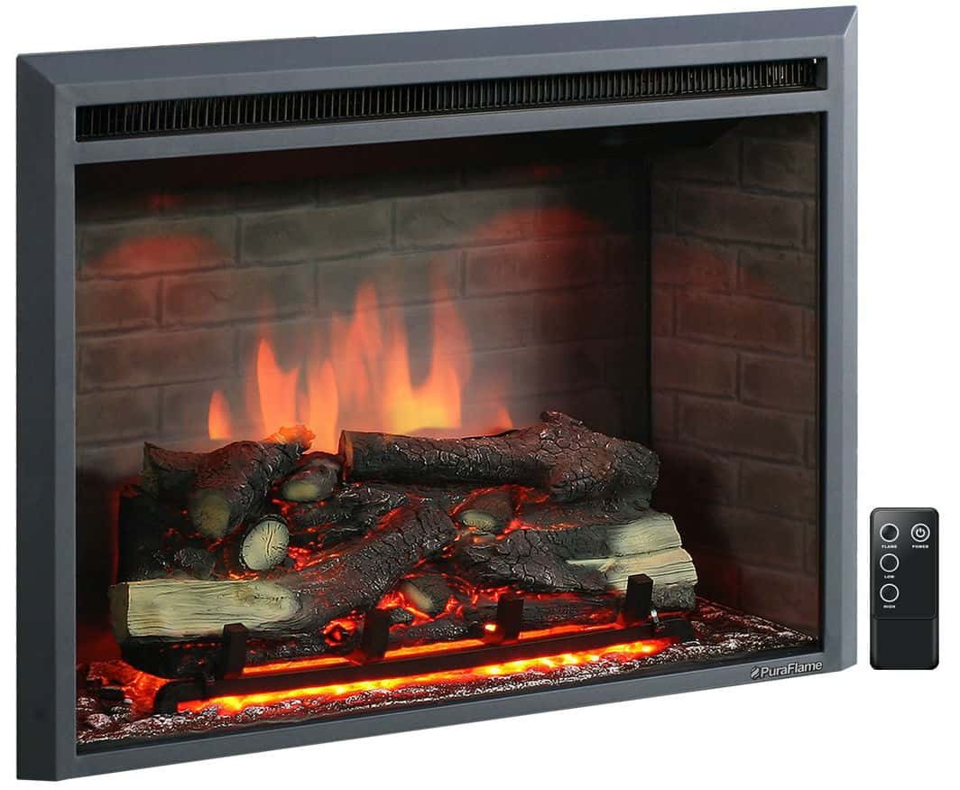 PuraFlame 33" Western Electric Fireplace Insert with Remote Control, 750/1500W, Black